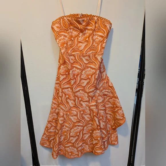 NWT Anthropologie Orange Floral A-Line Strapless Embroidered Midi Dress Size 12 NWT Anthropologie Orange Floral A-Line Strapless Embroidered Midi Dress Size 12